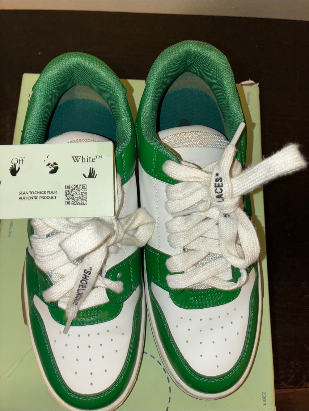 Off-White Green and White Low-Top Arrow Sneakers